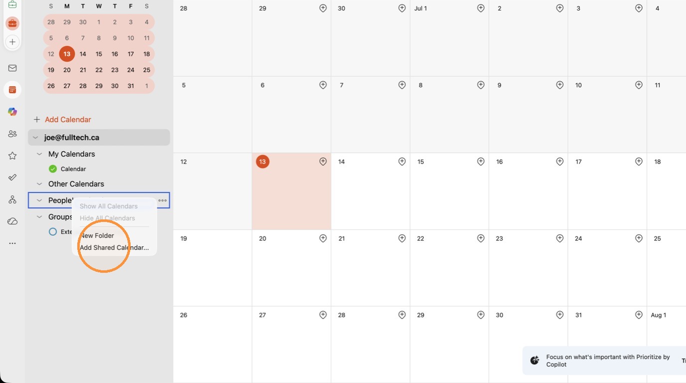 Screenshot for step 3: Click "Add Shared Calendar..."