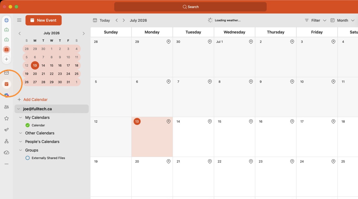 Screenshot for step 1: Navigate to Calendar view