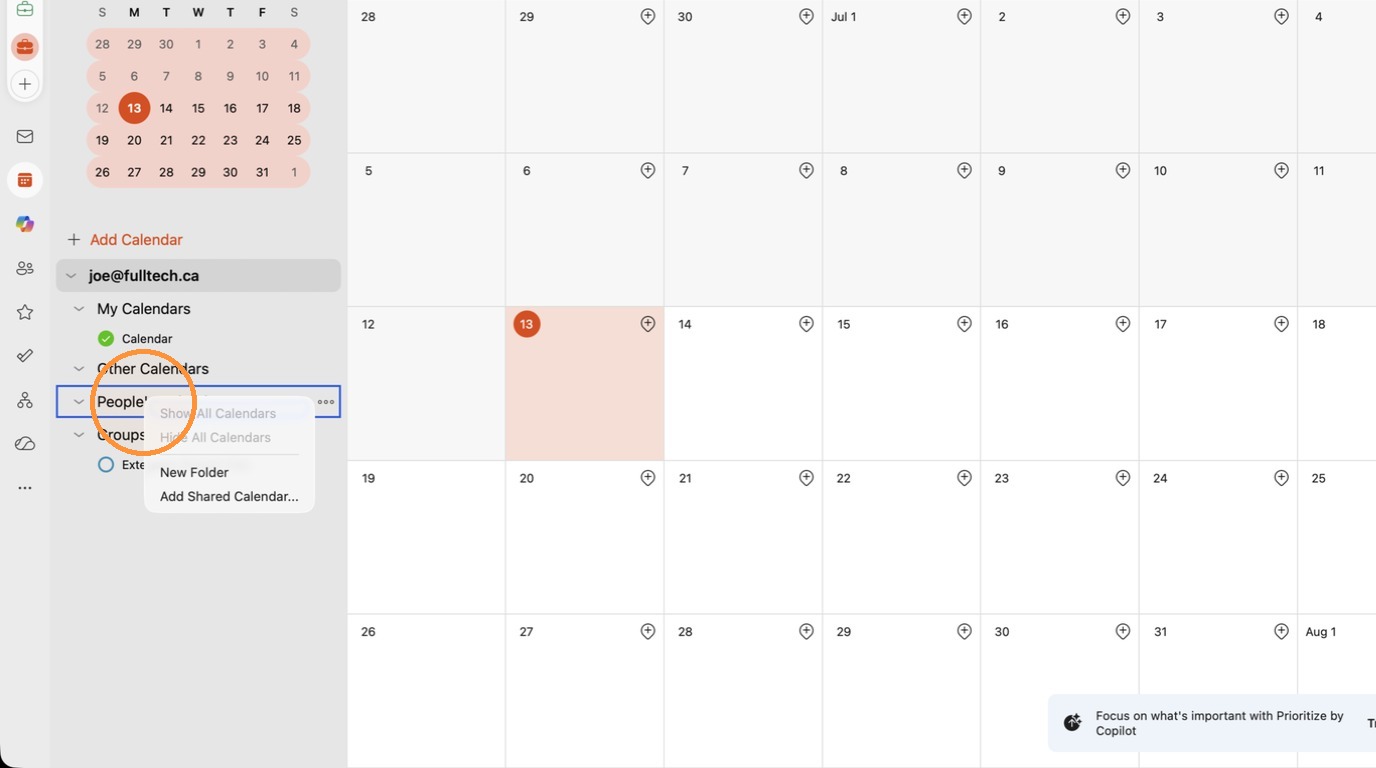Screenshot for step 2: Right-click 'People's Calendars'
