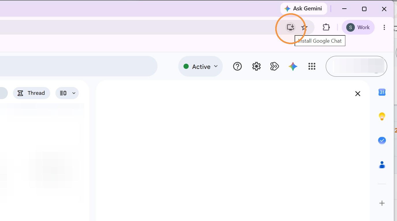 Screenshot for step 2: Click the "Install Google Chat" icon in your address bar