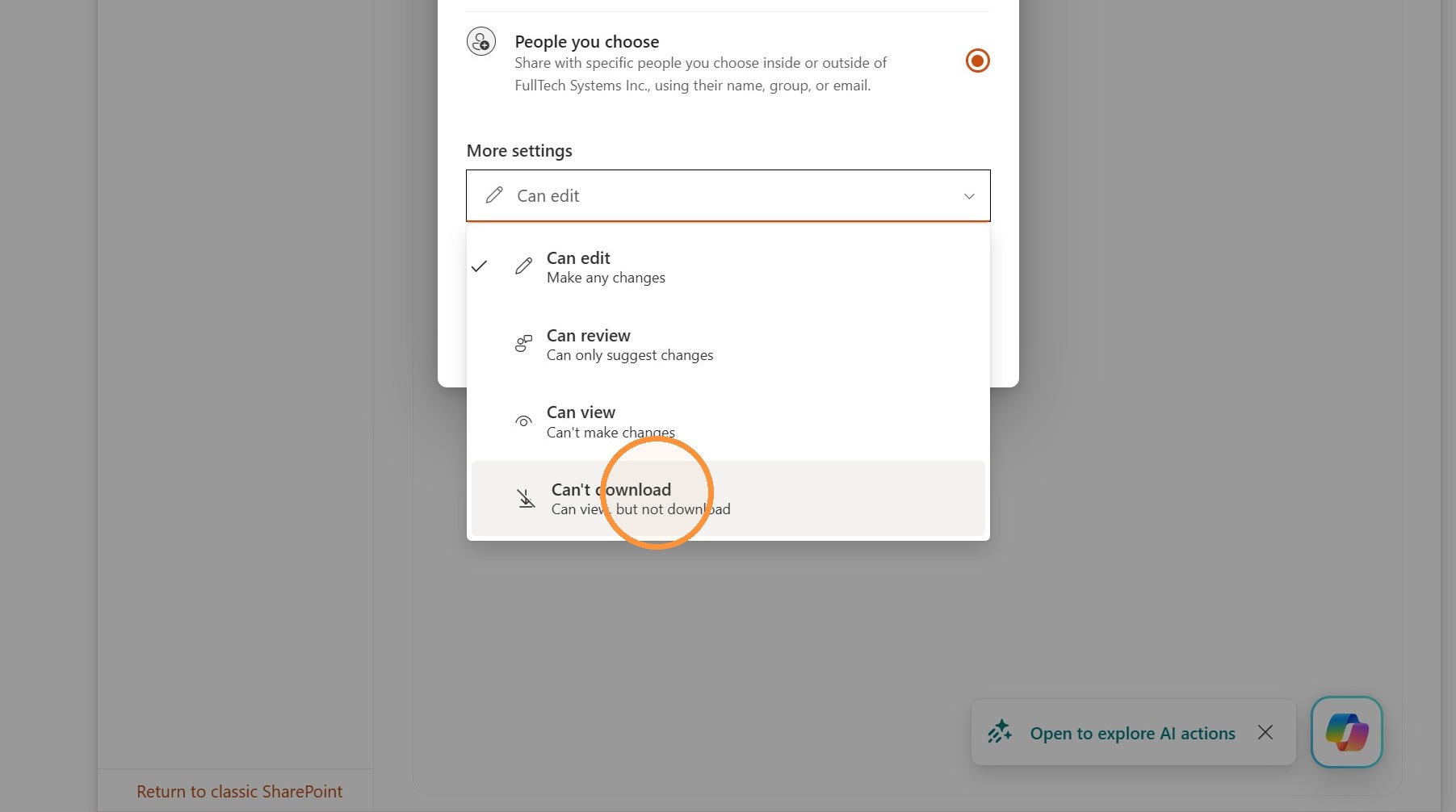 Screenshot for step 6: Click "Can't download"