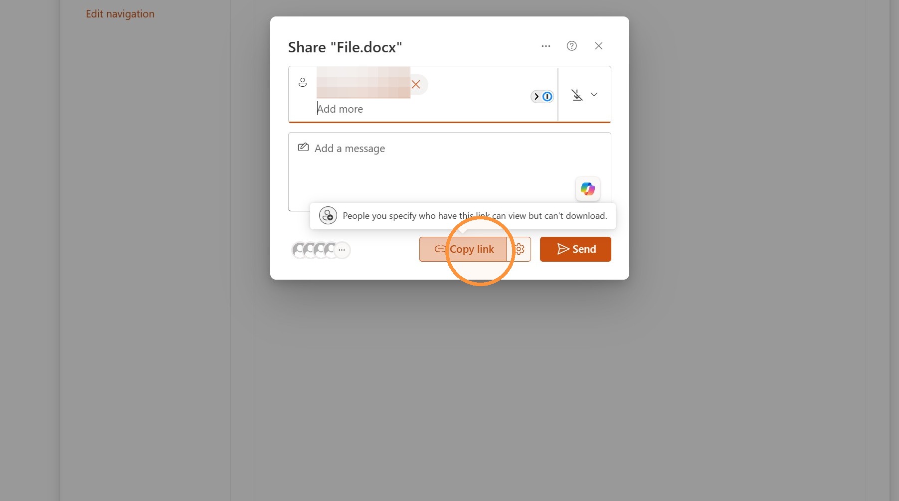Screenshot for step 10: Click "Copy link" to send the link manually or...