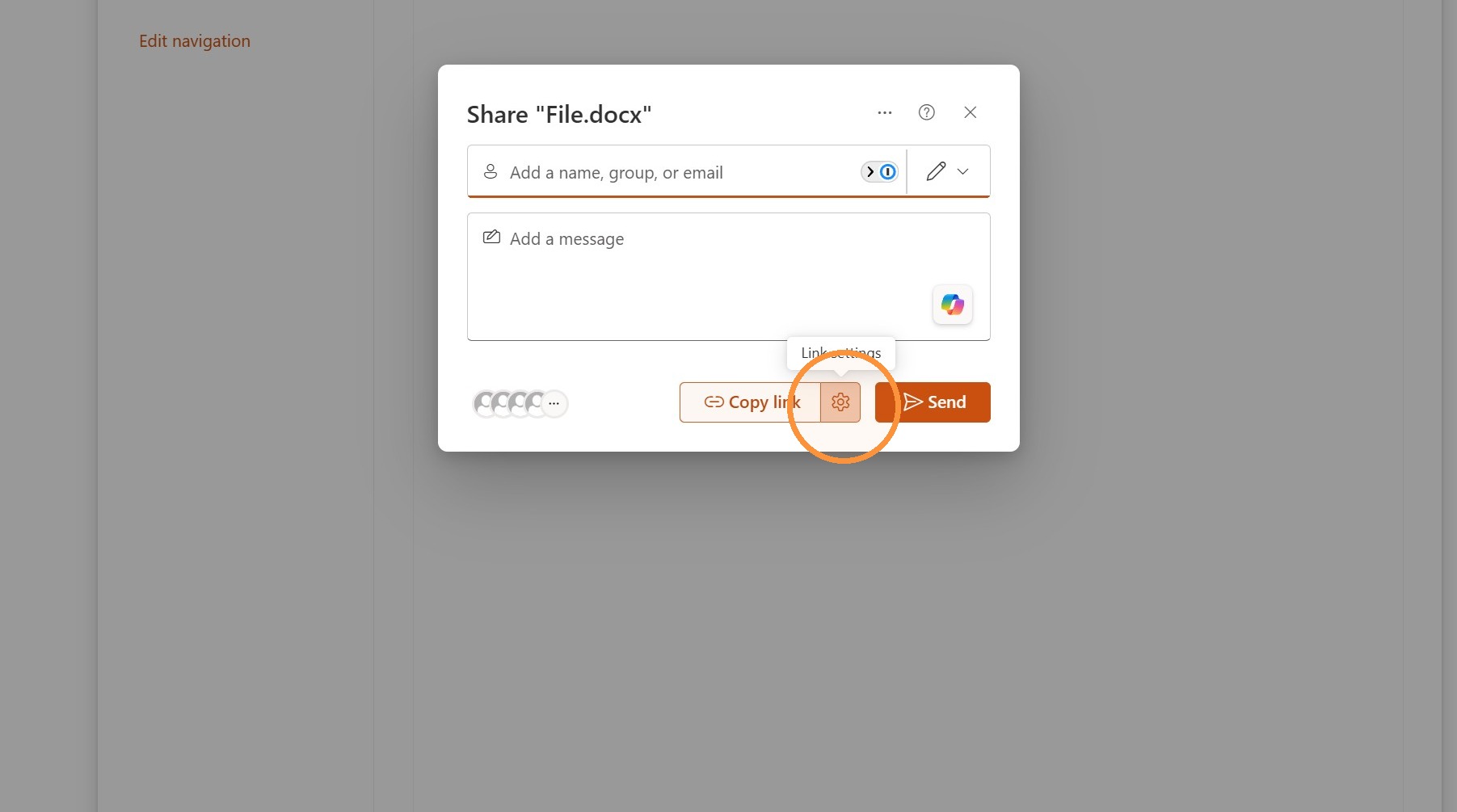Screenshot for step 3: Click the Link settings icon