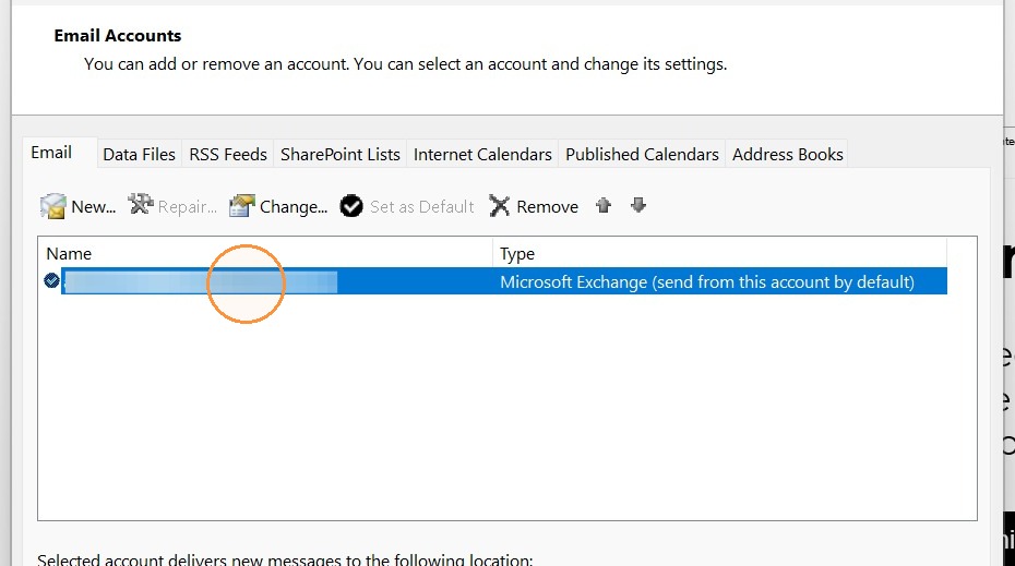 Screenshot for step 4: Double-click emailaddress to modify account settings