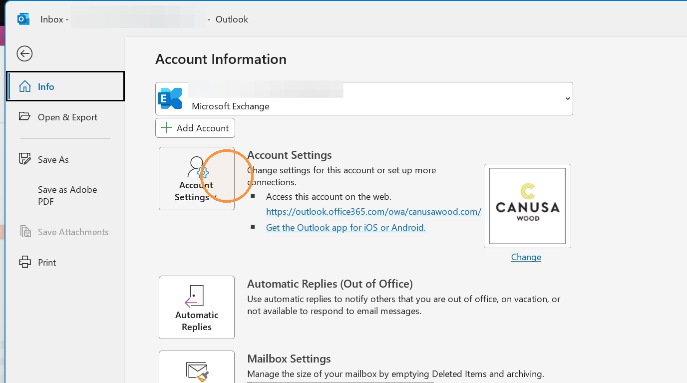 Screenshot for step 2: Click "Account Settings..."